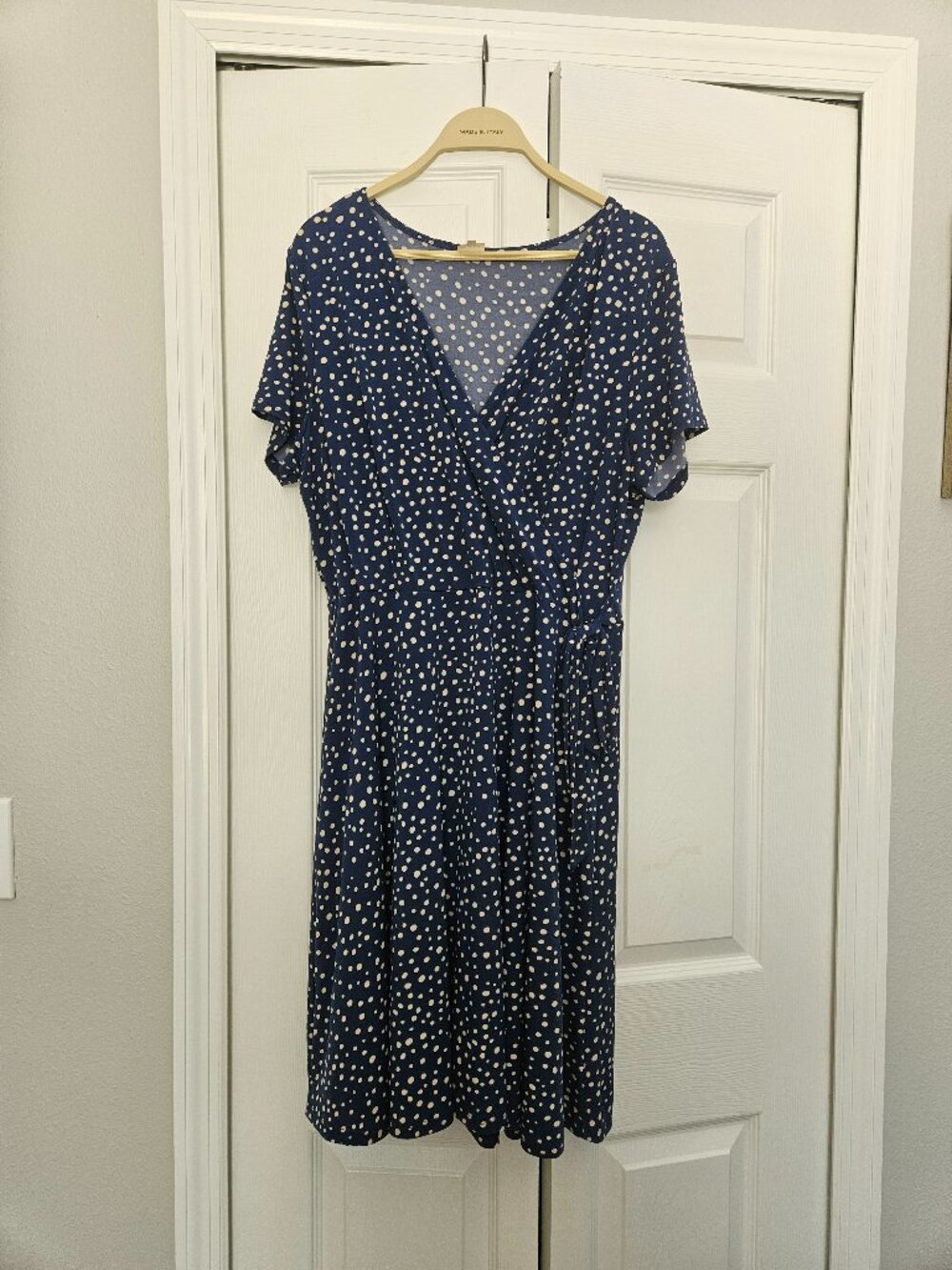 Midi Blue and White Polka Dot Wrap Dress
